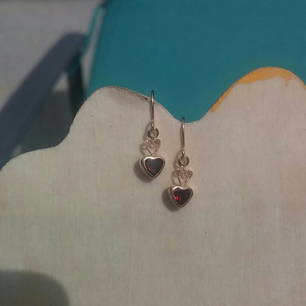 Small real gold drop earring created ruby - Picture 1 of 5